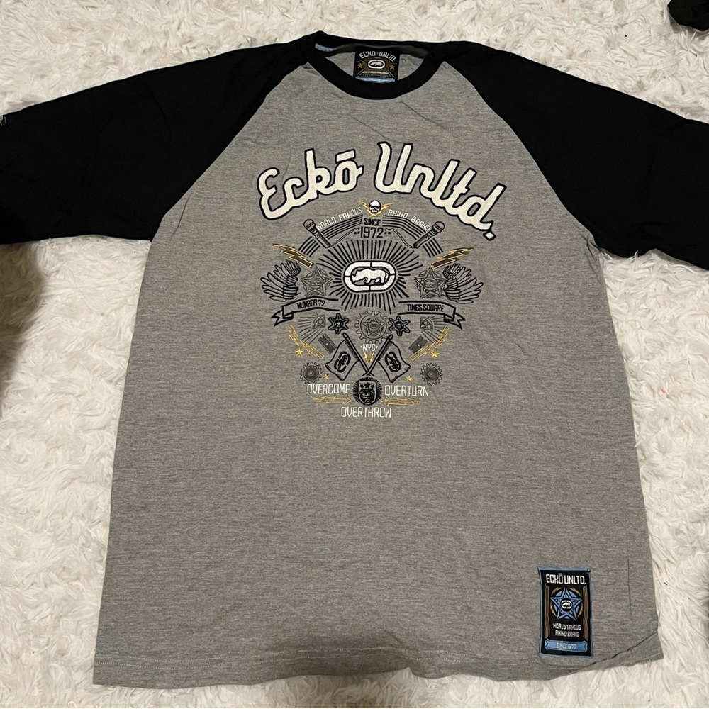 Vintage ECKO UNLTD Streetwear Men's T-Shirt Embroidered Appliqued Rhino Black‼️